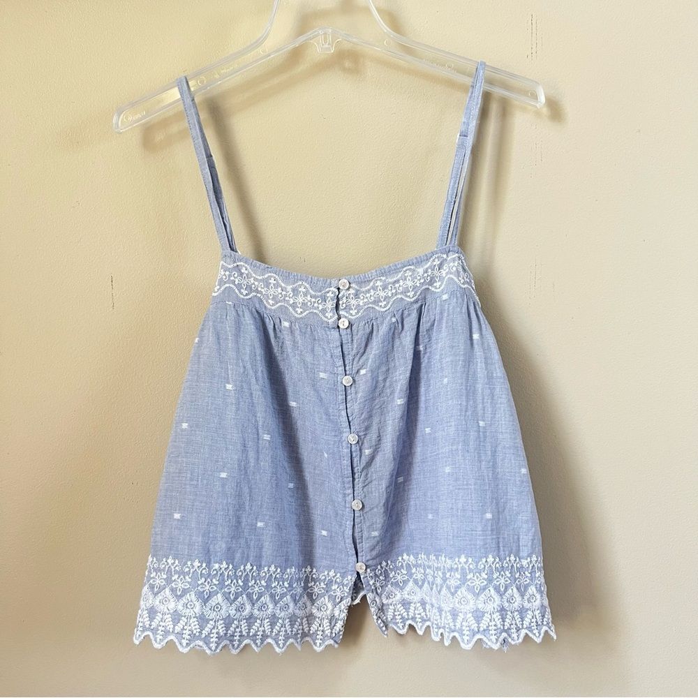 Joie Blue and White Embroidered Eyelet Boho Camisole Crop Top SZ L